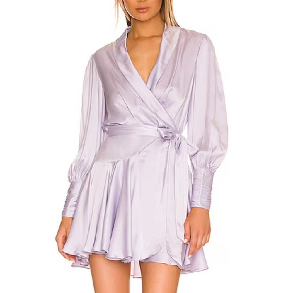 Zimmermann Silk Wrap V-Neck Minidress In Lavender Purple sz 4 US 10/12  NWT 595$ - Picture 3 of 7